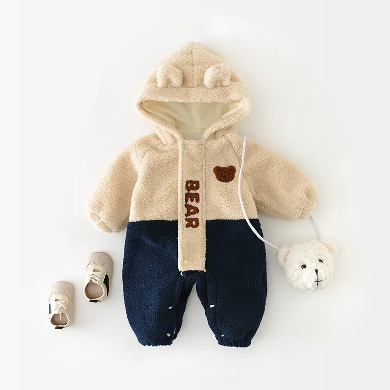 Bear Fleece Hoodie Winter Jumpsuit - Peachy Bloomers