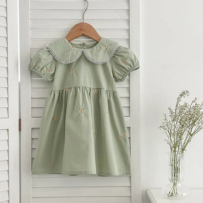 Sister Match Daisy Floral Green Cotton Dress and Romper