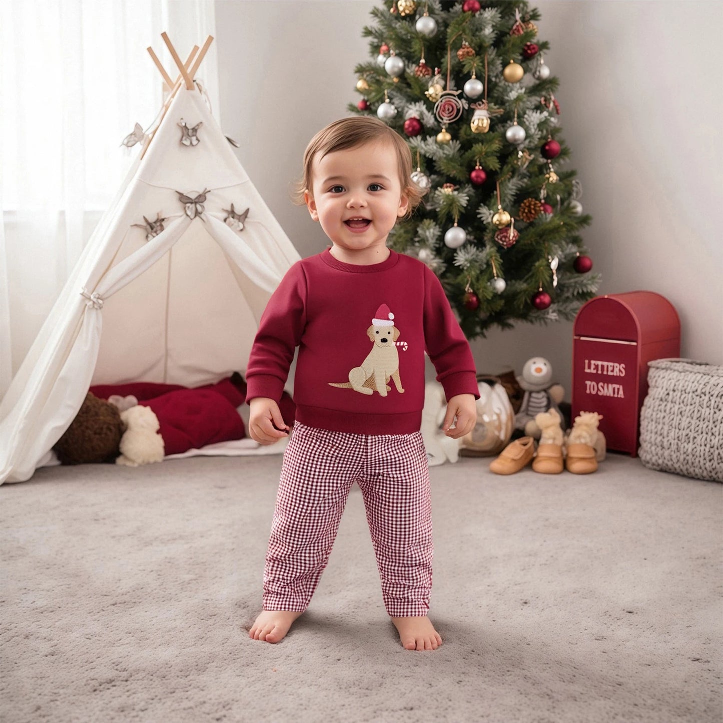 Toddler Boys Christmas Sweatshirt and Stripe Pants Set