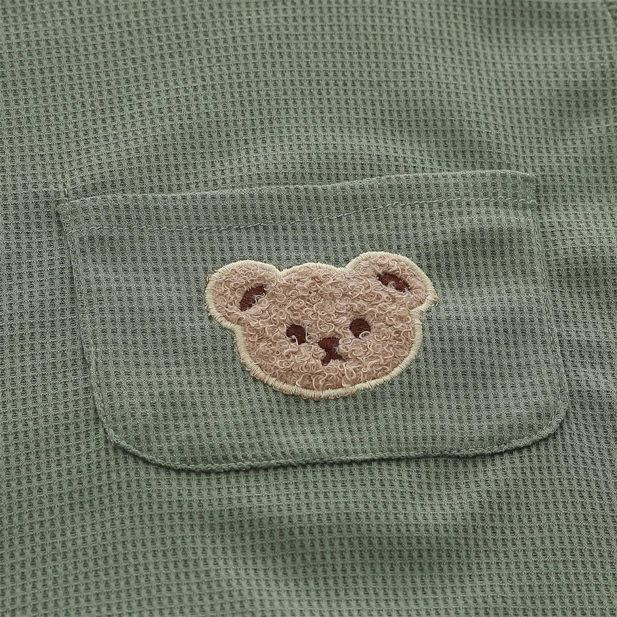 Bear Pocket Summer Set – Soft Waffle Knit Shorts & Tee for Toddlers