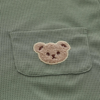 Bear Pocket Summer Set – Soft Waffle Knit Shorts & Tee for Toddlers