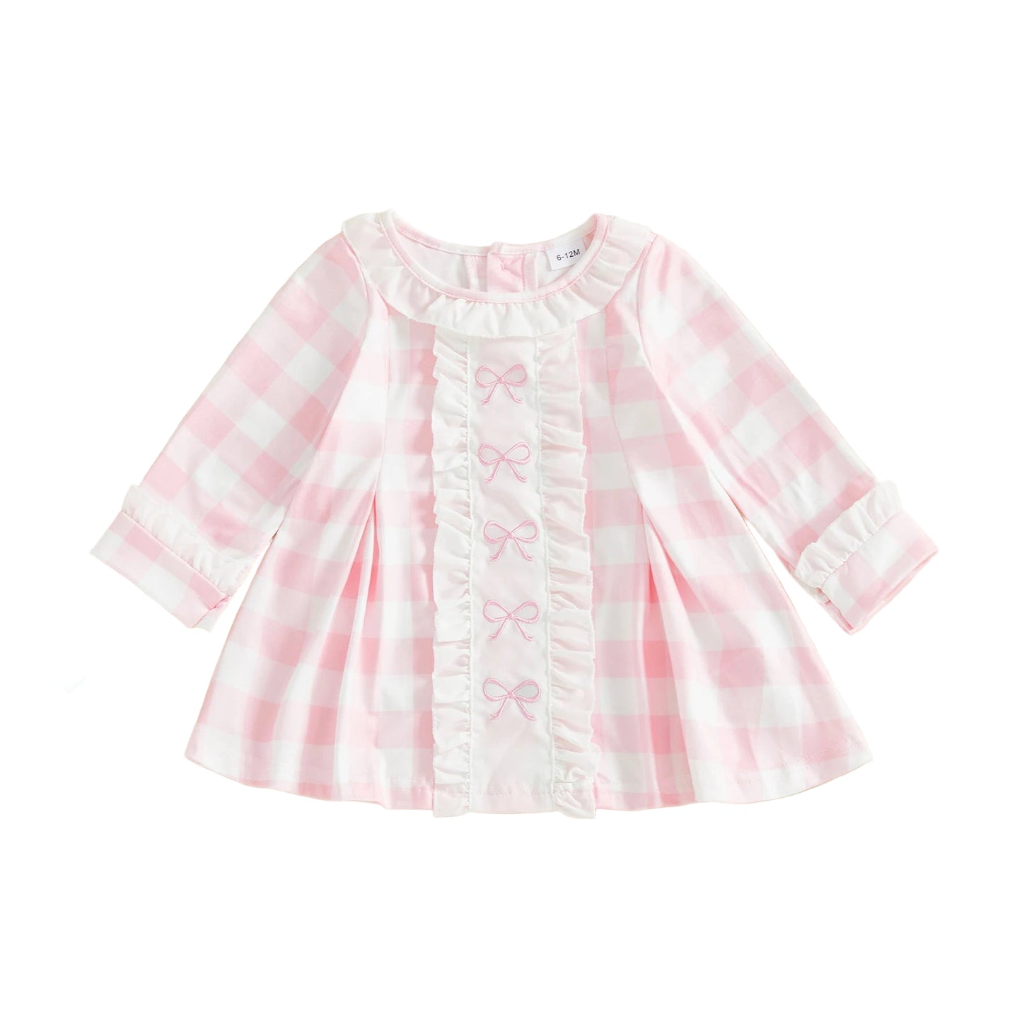 Girls Pink Bow Plaid Dress