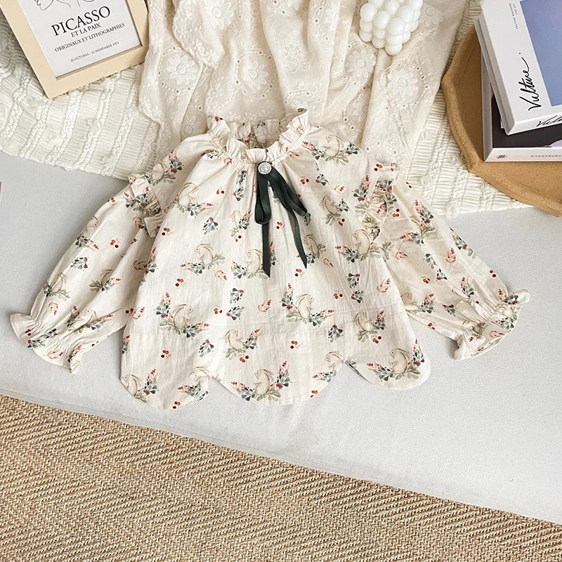 Bunny Floral Print Shirt and Pants Set - Peachy Bloomers