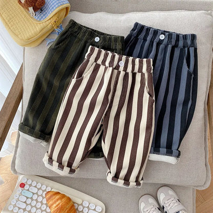 Stripe Corduroy Fur Lined Pants