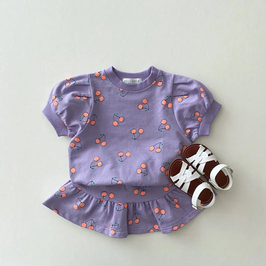 Girls Cherry Top and Skirt Set - Peachy Bloomers