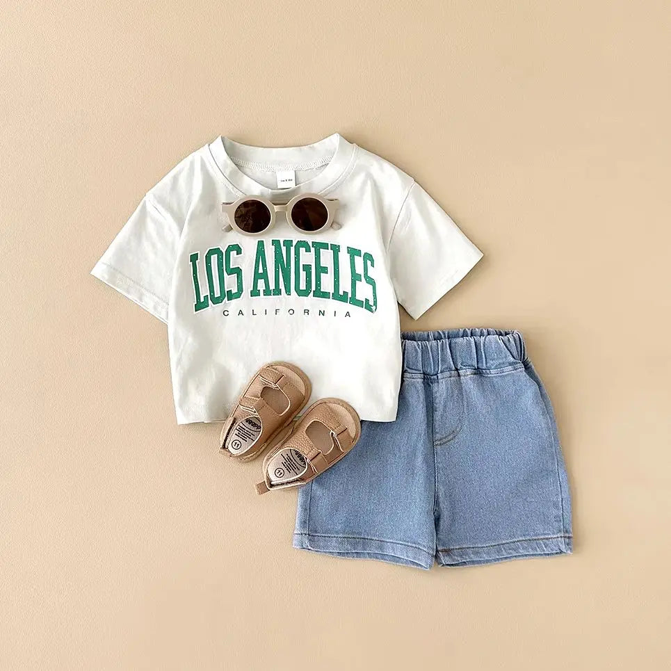 Los Angeles Cotton T-Shirt and Denim Shorts