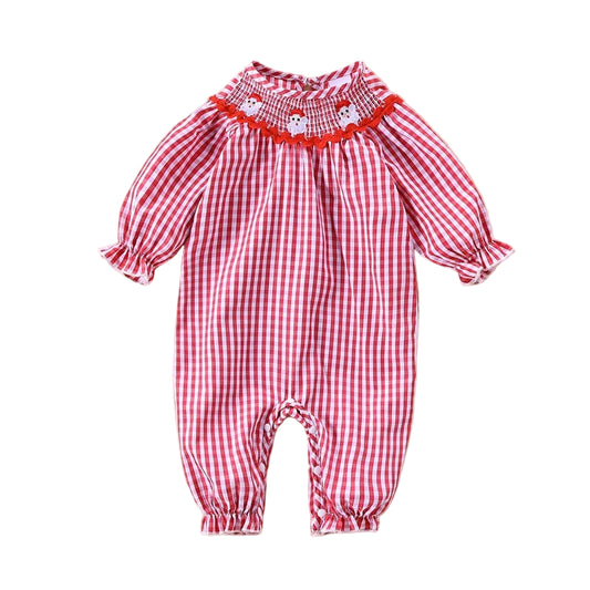 Baby Girls Christmas Embroidery Santa Jumpsuit