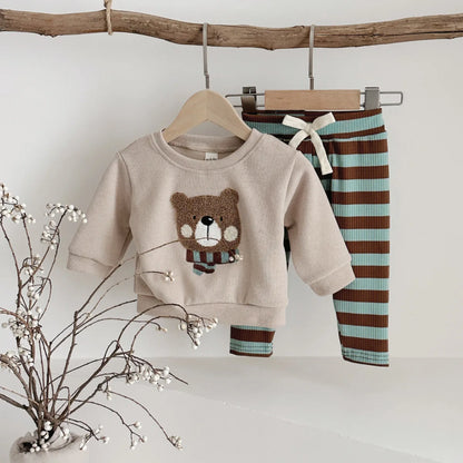 Baby Bear Sweatshirt and Stripe Leggings Set