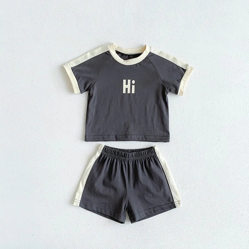 "Hi" Boys Cotton T-shirt and Shorts Set - Peachy Bloomers