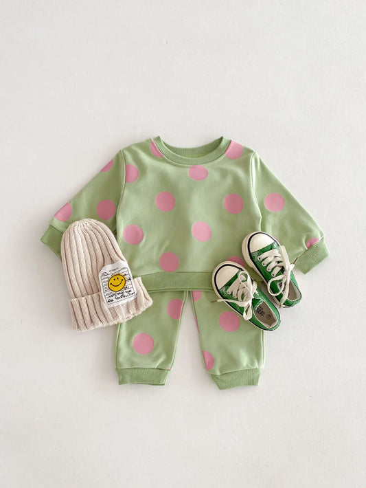 Green Polka Dot Sweatshirt and Sweatpants Set - Peachy Bloomers