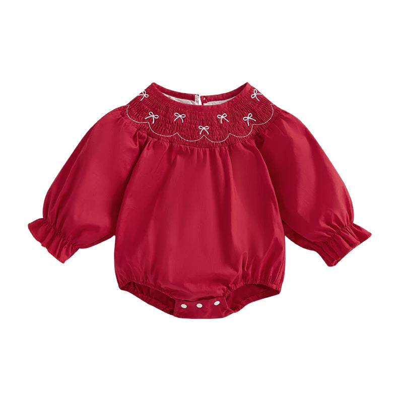 Toddler Girls Smocked Bow Holiday Romper