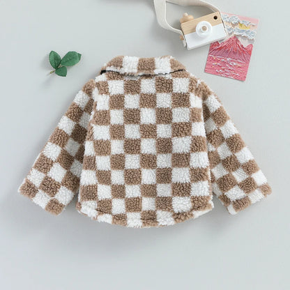 Toddler Checkered Sherpa Fleece Jacket – Cozy, Stylish & Ultra-Soft