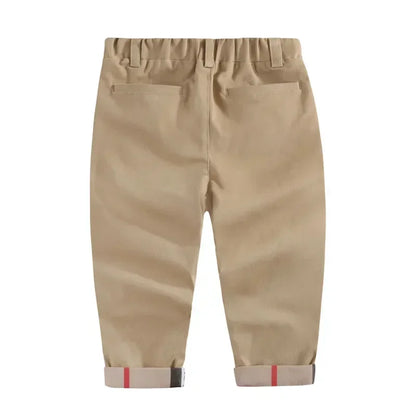 Boys Cotton Casual Pants with Plaid Cuffs