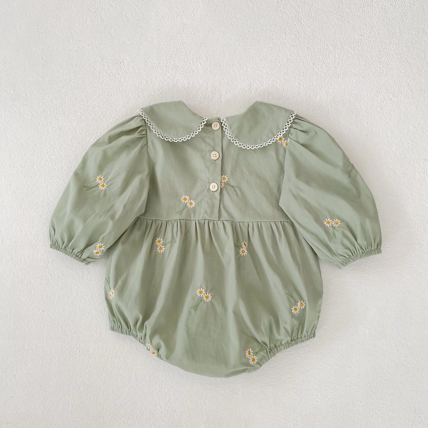 Daisy Gardenia Sage Cotton Baby Romper