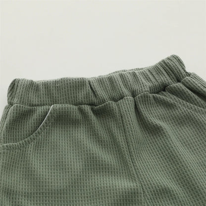 Bear Pocket Summer Set – Soft Waffle Knit Shorts & Tee for Toddlers