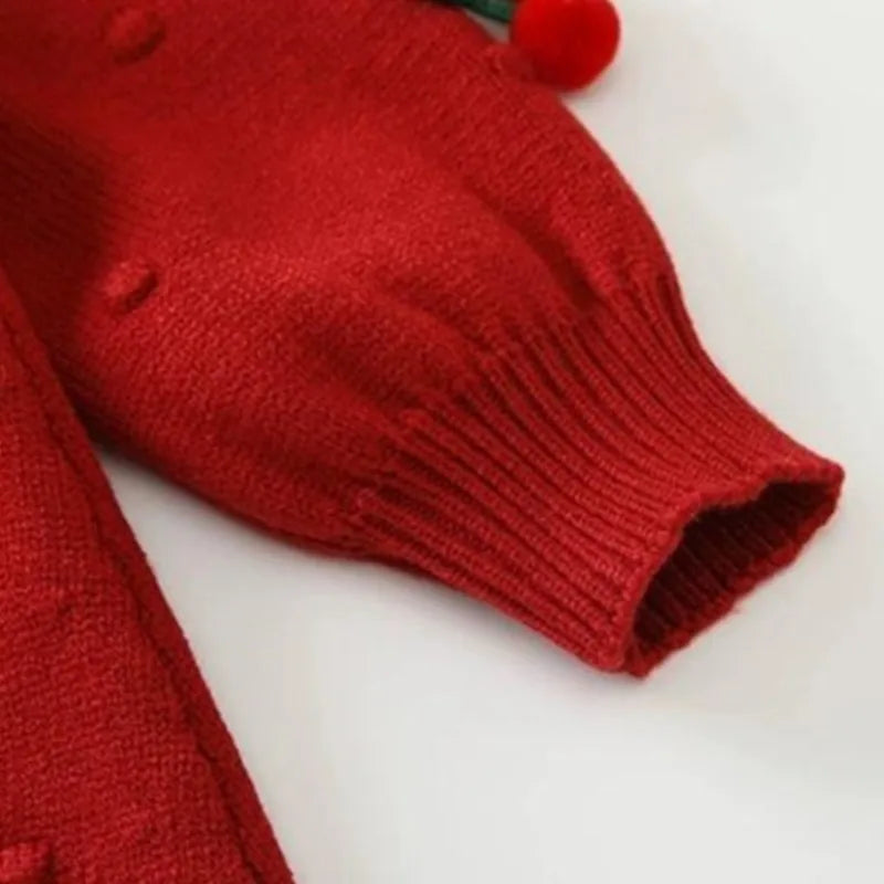 Cherry Red Knit Girls Dress