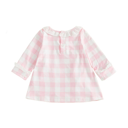 Girls Pink Bow Plaid Dress