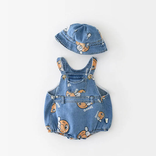 Smiley Denim Onesie and Hat Set