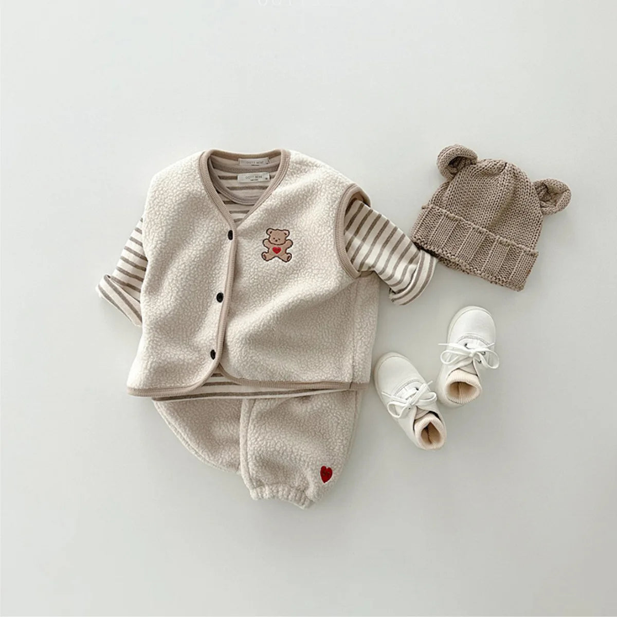 Baby Bear Fleece Set Vest and Pants - Peachy Bloomers