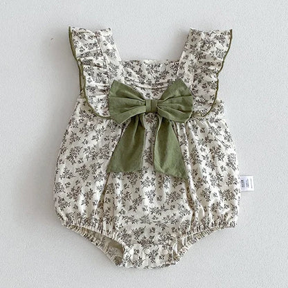 Gardenia Floral Baby Onesie with Bow - Peachy Bloomers