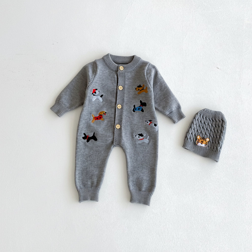 Little Puppy Pure Cotton Knit Baby Jumpsuit