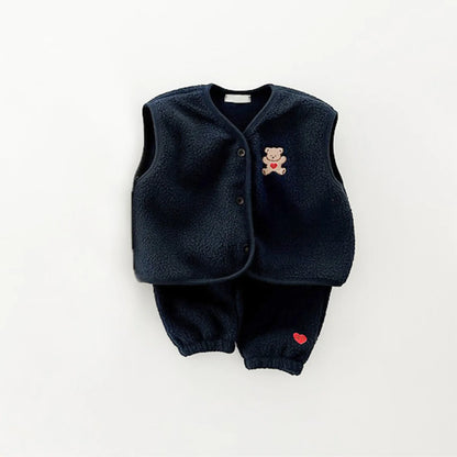 Baby Bear Fleece Set Vest and Pants - Peachy Bloomers