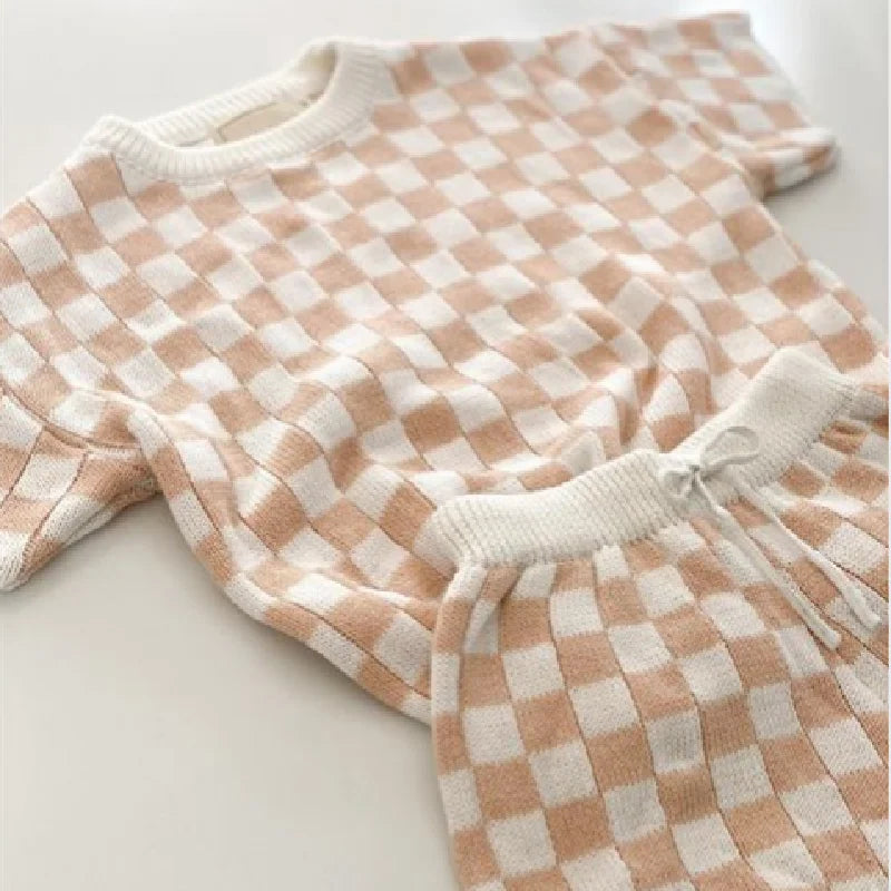 Checkered Knit Toddler Top & Shorts Set