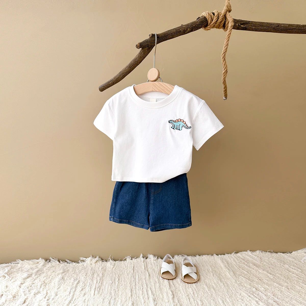 Boys Dinosaur T-Shirt and Denim Shorts