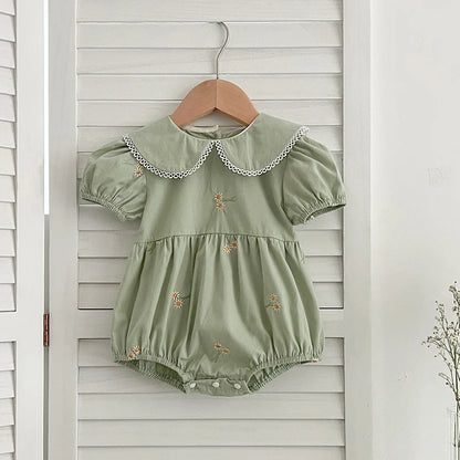 Sister Match Daisy Floral Green Cotton Dress and Romper