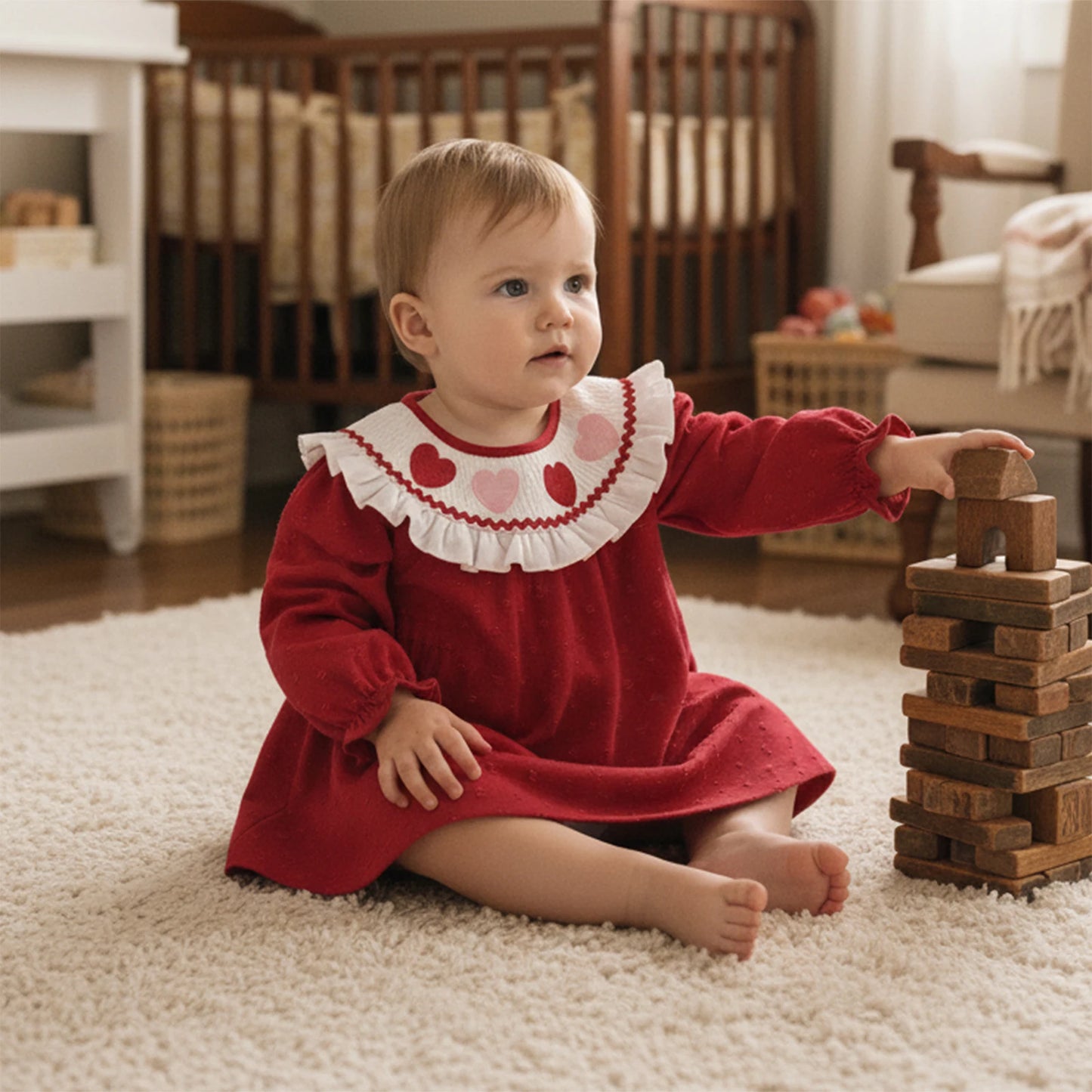 Girls Valentines Heart Embroidered Dress