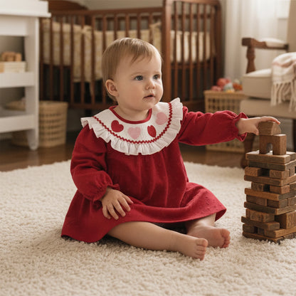 Girls Valentines Heart Embroidered Dress
