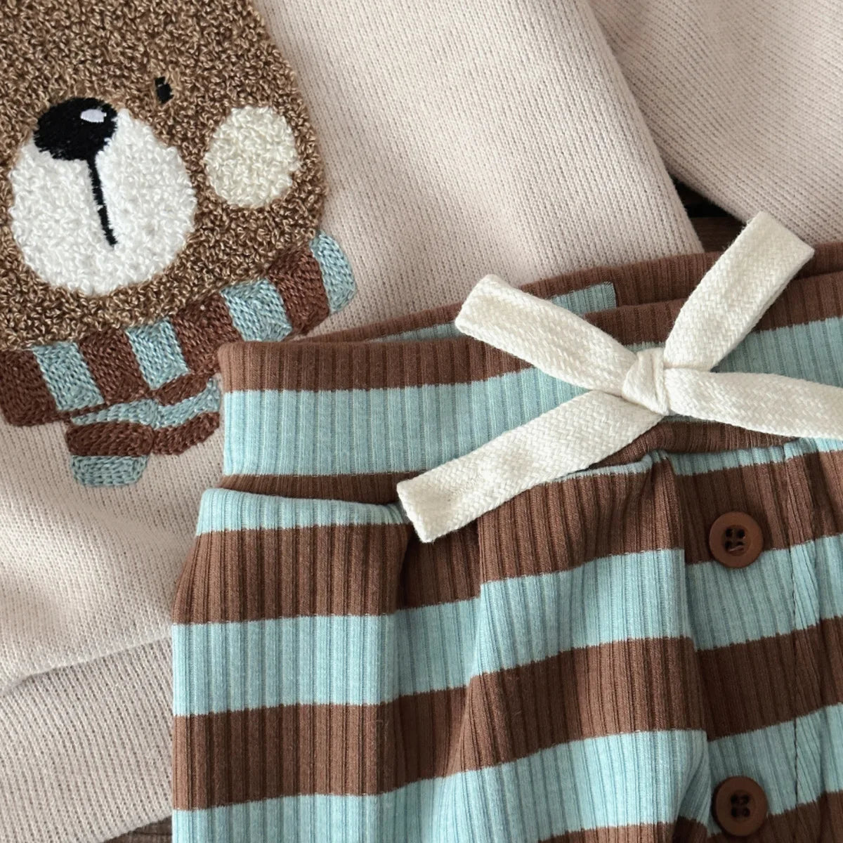 Baby Bear Sweatshirt and Stripe Leggings Set