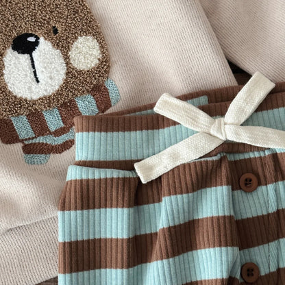 Baby Bear Sweatshirt and Stripe Leggings Set