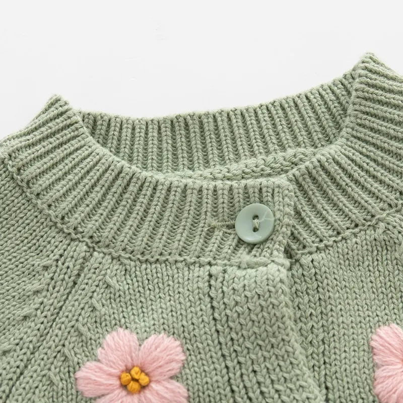 Pink Flower Embroidery Knit Cardigan