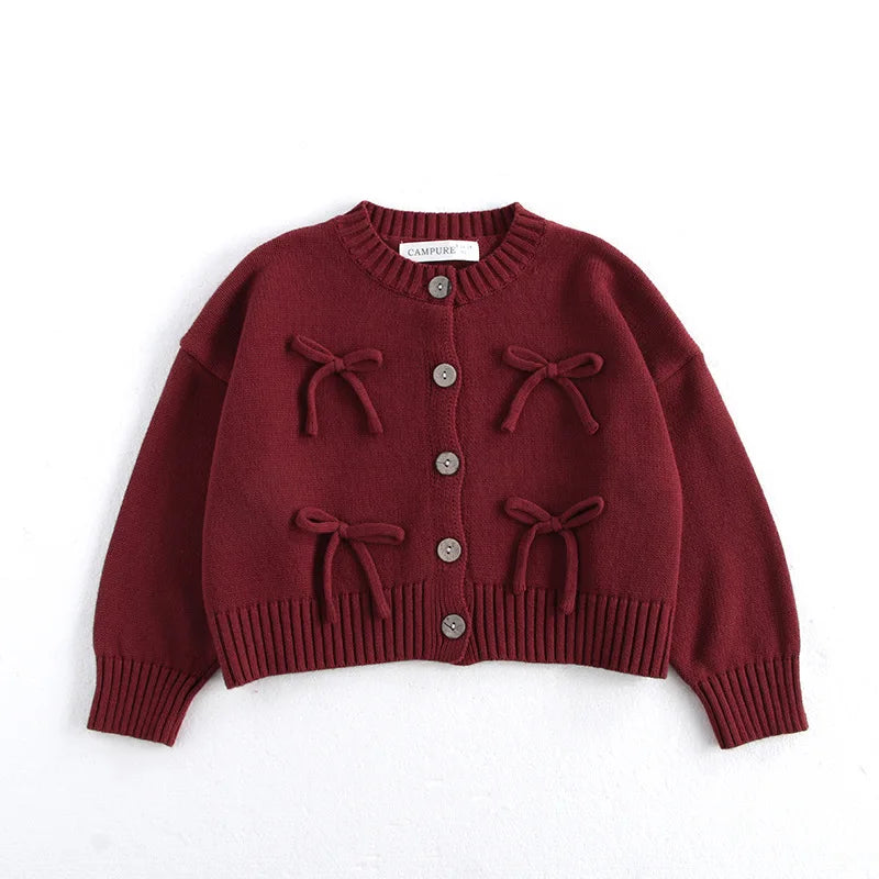 Girls Bow Knit Cardigan