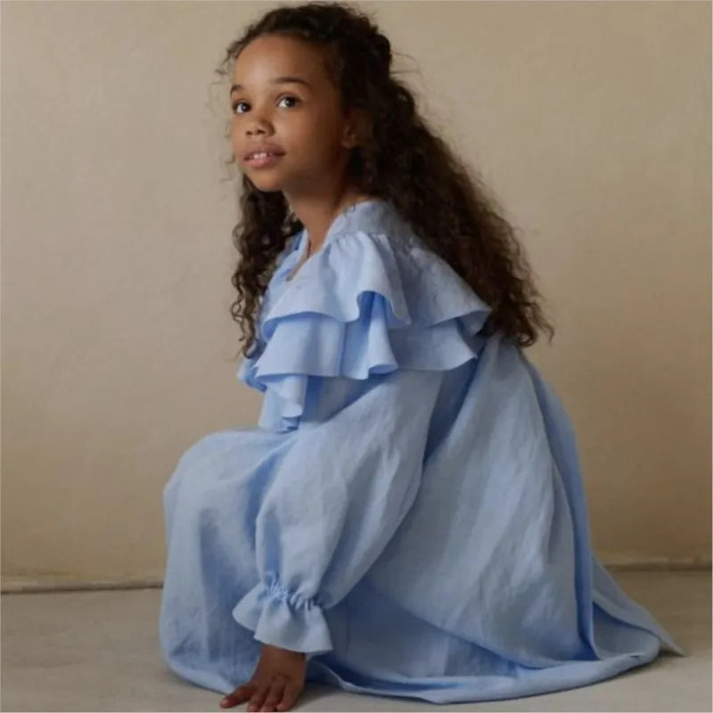 Girl Princess Linen Puff Sleeve Dress - Peachy Bloomers