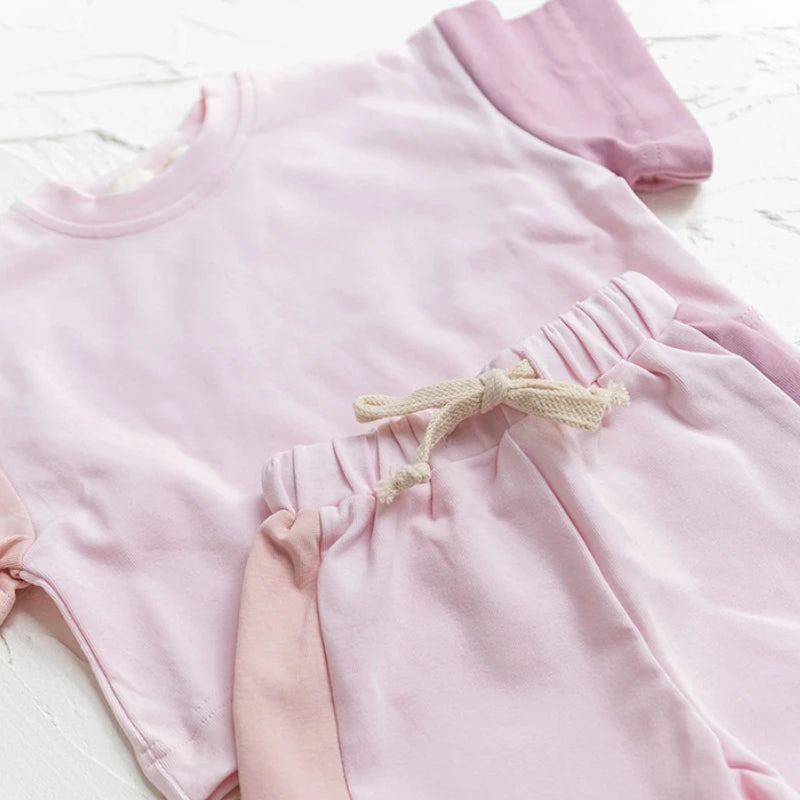Contrast Color T-shirt and Shorts Set - Peachy Bloomers