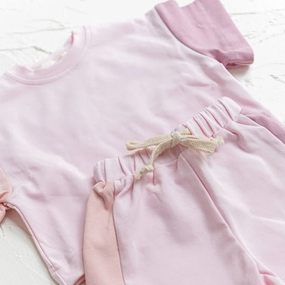 Contrast Color T-shirt and Shorts Set - Peachy Bloomers