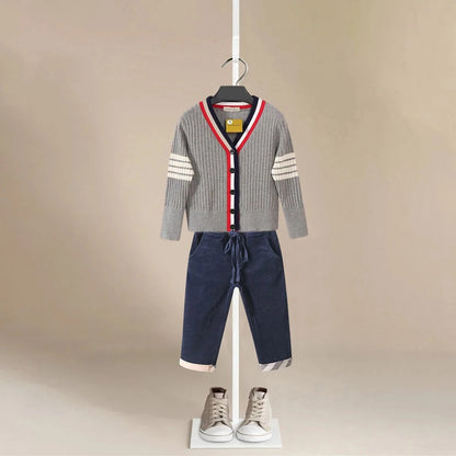 Boys Woolen Cardigan and Corduroy Pants Set - Peachy Bloomers