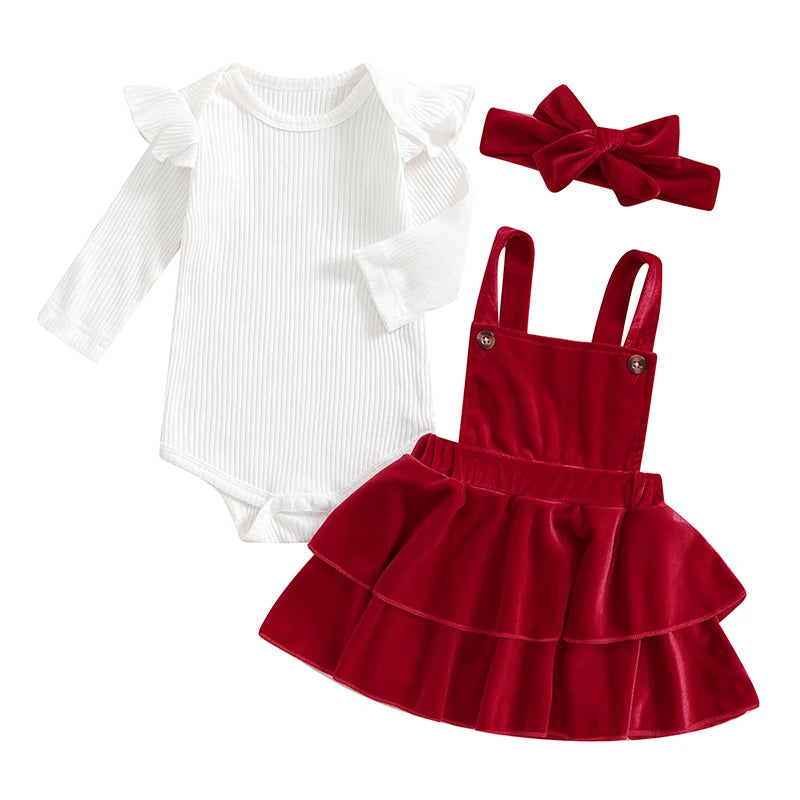 Holiday Christmas Girls Dress - 3 Piece Set