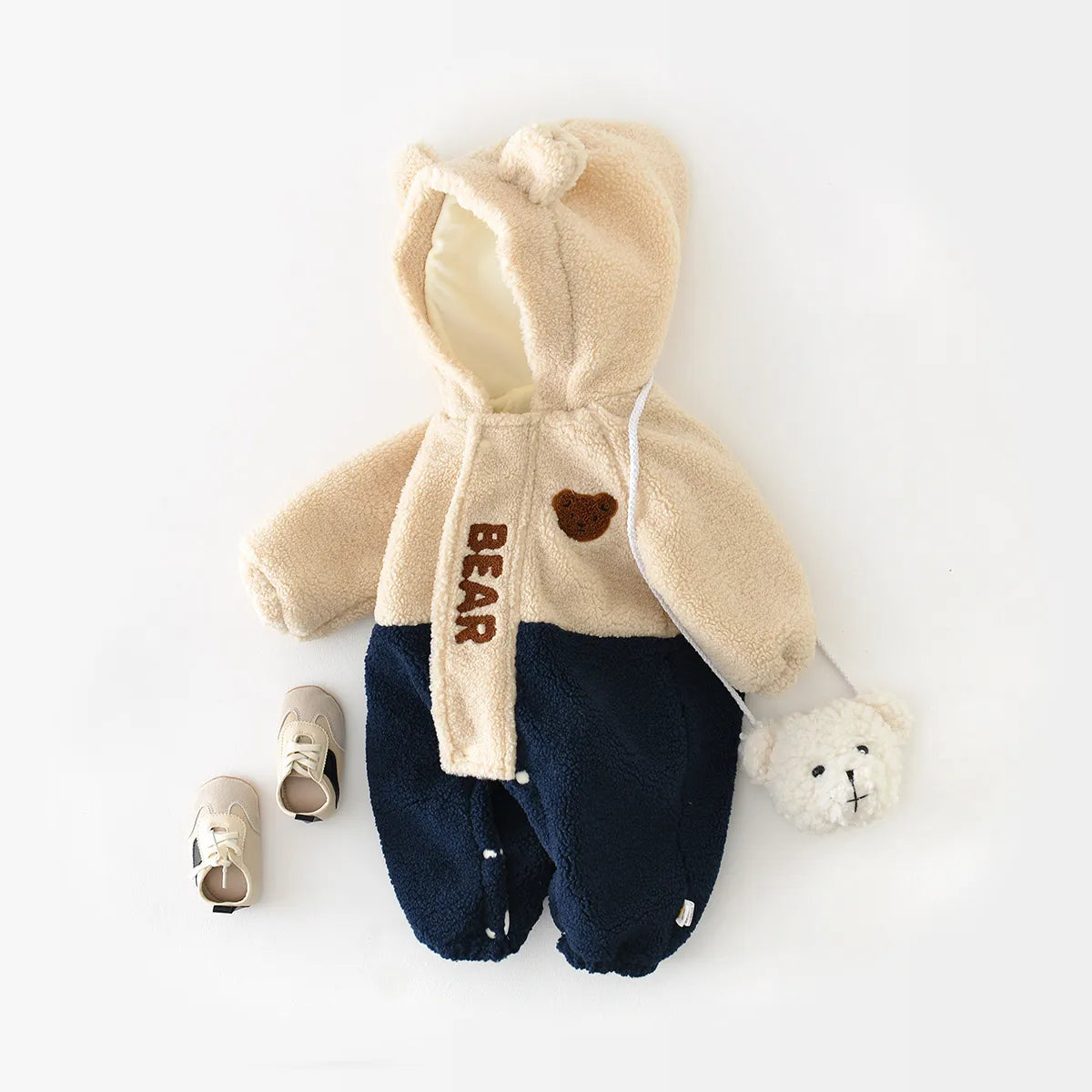 Bear Fleece Hoodie Winter Jumpsuit - Peachy Bloomers