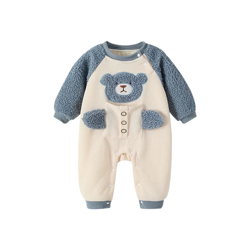 Baby Boy Teddy Fleece Onesie - Peachy Bloomers