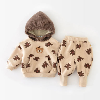 Baby Bear Dot Hoodie Fleece Set - Peachy Bloomers