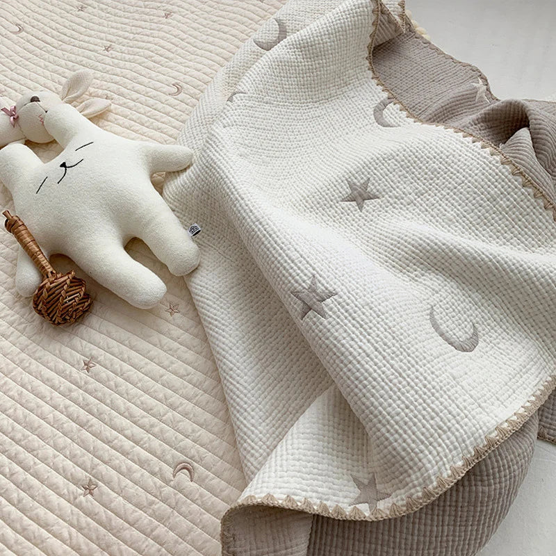 Double Sided Embroidered Stars & Bear Baby Blanket - Peachy Bloomers