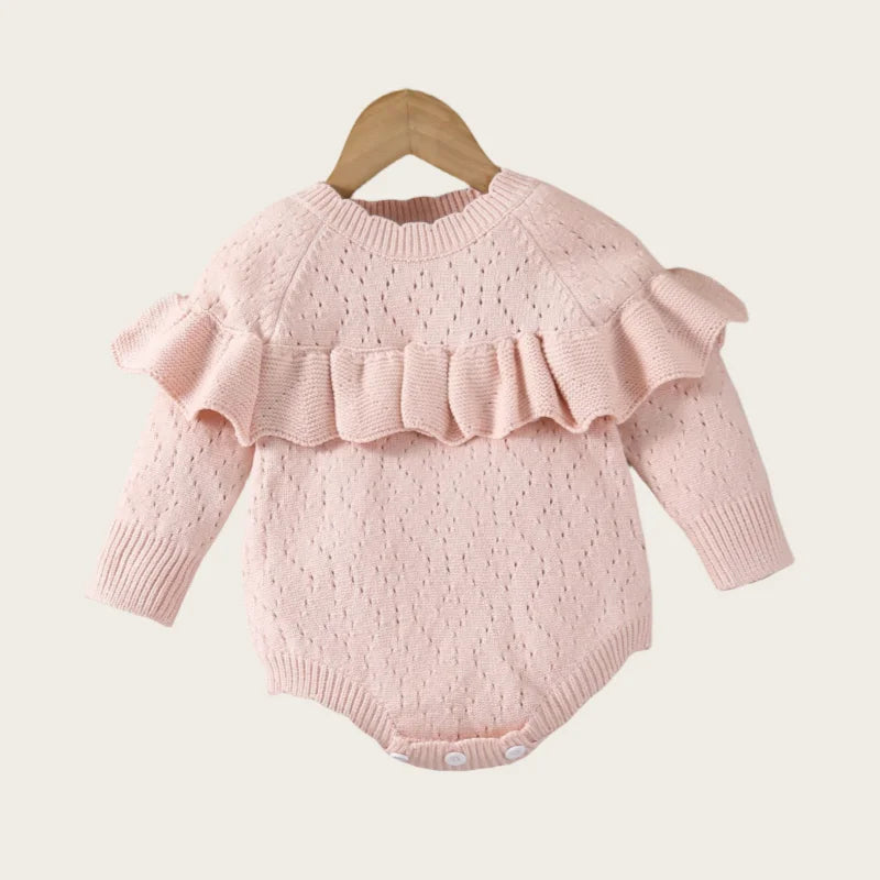 Baby Girl Knit Ruffle Onesie -Sweater