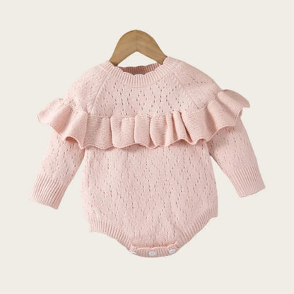 Baby Girl Knit Ruffle Onesie -Sweater