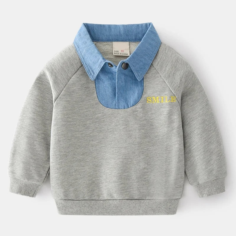 Denim Collar Gray Sweatshirt