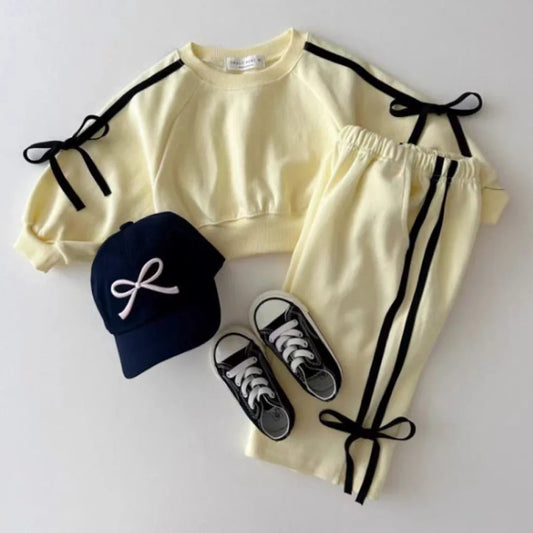 Bow Striped Girls Tracksuit - Peachy Bloomers