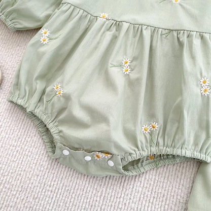 Daisy Gardenia Sage Cotton Baby Romper