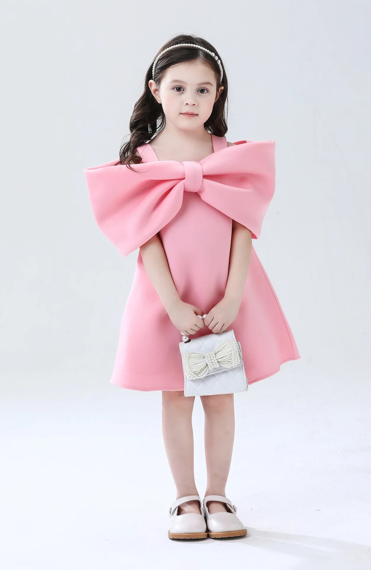 Elegant Big Bow Girls Dress - Peachy Bloomers